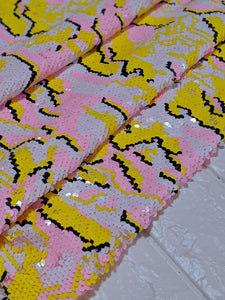 Yellow&Pink Pixel Camo Sequin