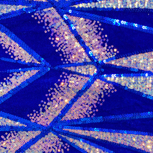 Geometric Blue Sequin Velvet Stretch Fabric