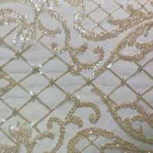 Load image into Gallery viewer, Beige Regal Beaded Fabric by the Yard