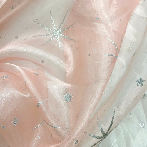 Silver Glitter Sparks Blush Organza