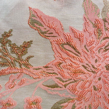 Load image into Gallery viewer, Coral/Gold Floral Metallic Brocade Woven Fabric
