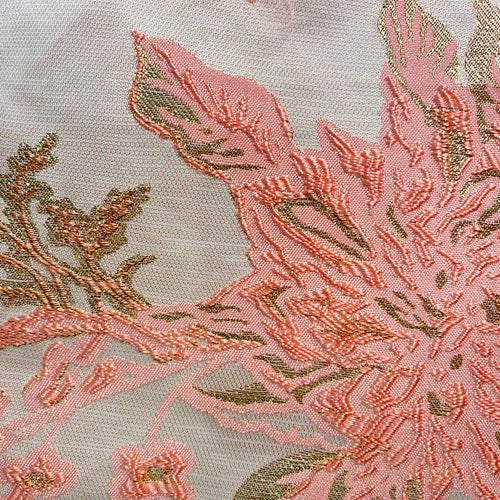 Coral/Gold Floral Metallic Brocade Woven Fabric