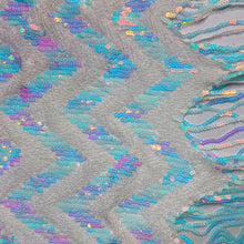Load image into Gallery viewer, White/Blue Zig Zag Unicorn knit with Sequin Fringe hem
