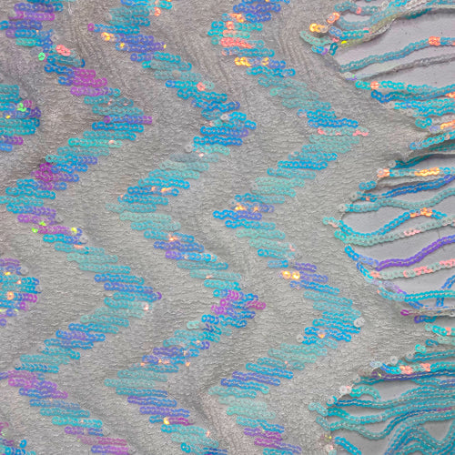 White/Blue Zig Zag Unicorn knit with Sequin Fringe hem