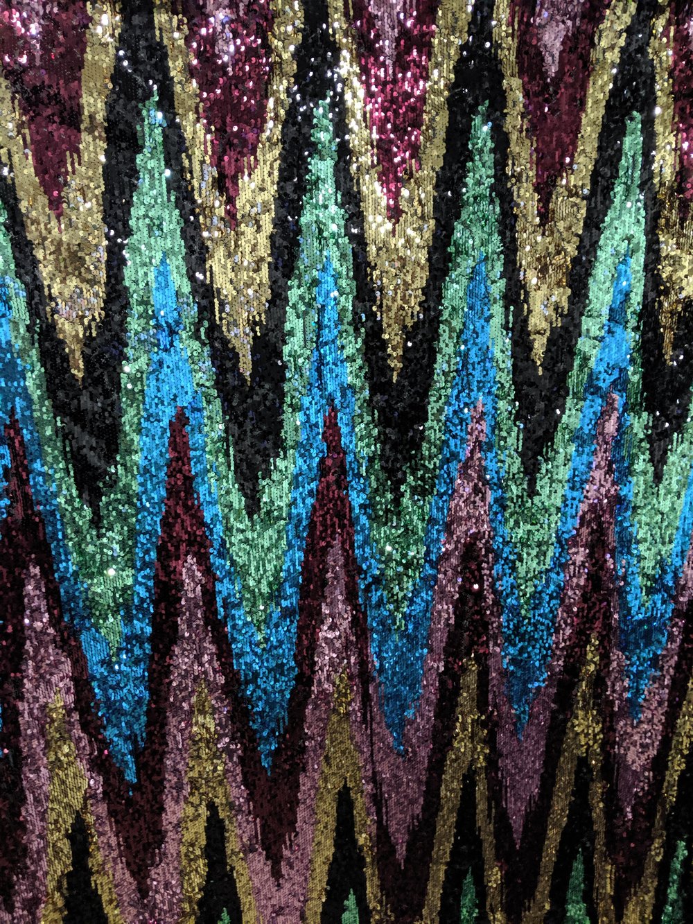 Mint/ Black Multi Color Sequin Zig Zag 4 way Stretch Mesh