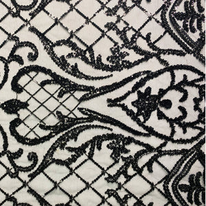 Black Regal Beaded Fabric by the Yard