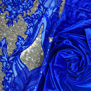Blue/Gold Mesh Fleur Sequin Stretch