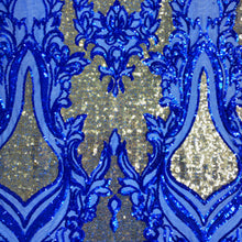 Load image into Gallery viewer, Blue/Gold Mesh Fleur Sequin Stretch