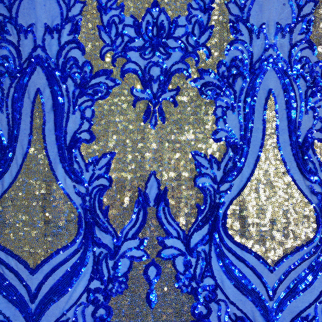 Blue/Gold Mesh Fleur Sequin Stretch