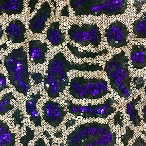 Blue Stretch Leopard Sequin on Mesh