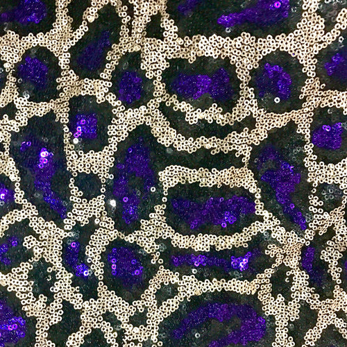 Purple Stretch Leopard Sequin on Mesh