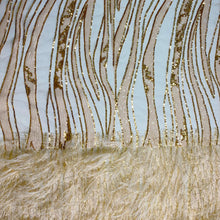 Load image into Gallery viewer, Off White/Gold Metallic Faux Feathers Sequin Fabric