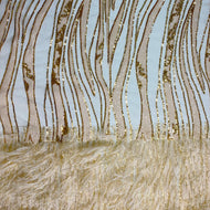 Off White/Gold Metallic Faux Feathers Sequin Fabric