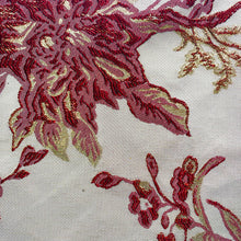 Load image into Gallery viewer, Burgundy/Gold Floral Metallic Brocade Woven Fabric