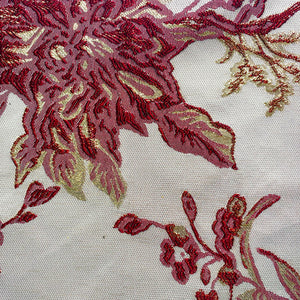 Coral/Gold Floral Metallic Brocade Woven Fabric