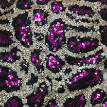Load image into Gallery viewer, Fuschia Stretch Leopard Sequin on Mesh