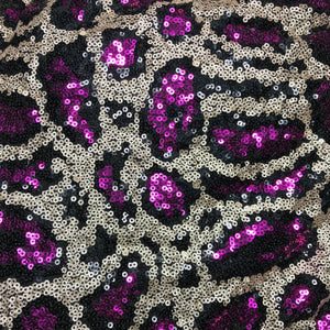 Fuschia Stretch Leopard Sequin on Mesh