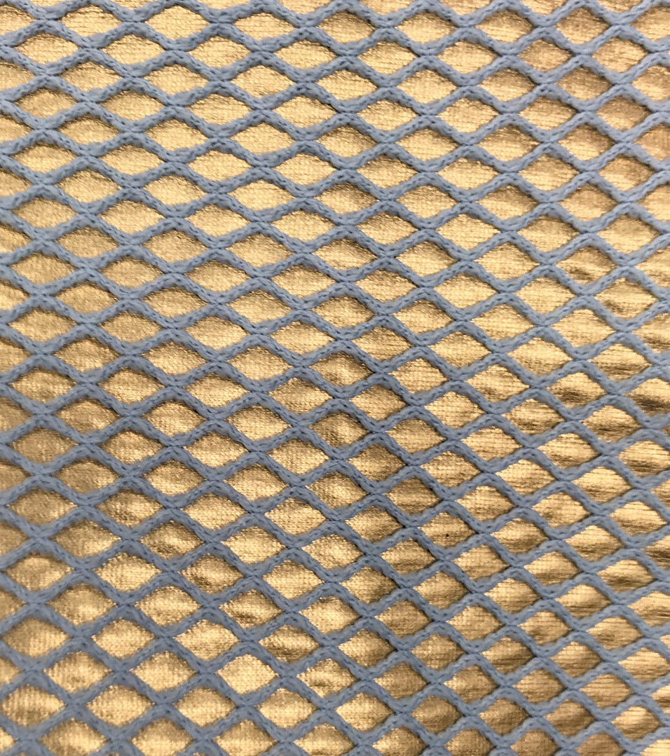 Metallic Gold Spandex & Baby Blue Fishnet Fabric
