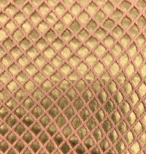 Load image into Gallery viewer, Metallic Gold Spandex &amp; Baby Blue Fishnet Fabric