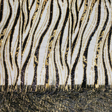 Load image into Gallery viewer, Off White/Gold Metallic Faux Feathers Sequin Fabric