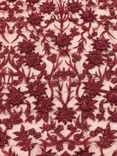 Load image into Gallery viewer, Light Gold Beaded Floral Fabric