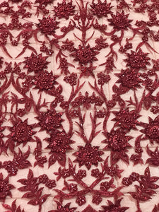 Light Gold Beaded Floral Fabric