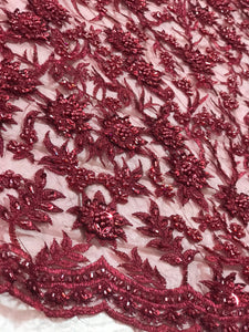 Light Gold Beaded Floral Fabric