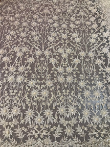 Light Gold Beaded Floral Fabric