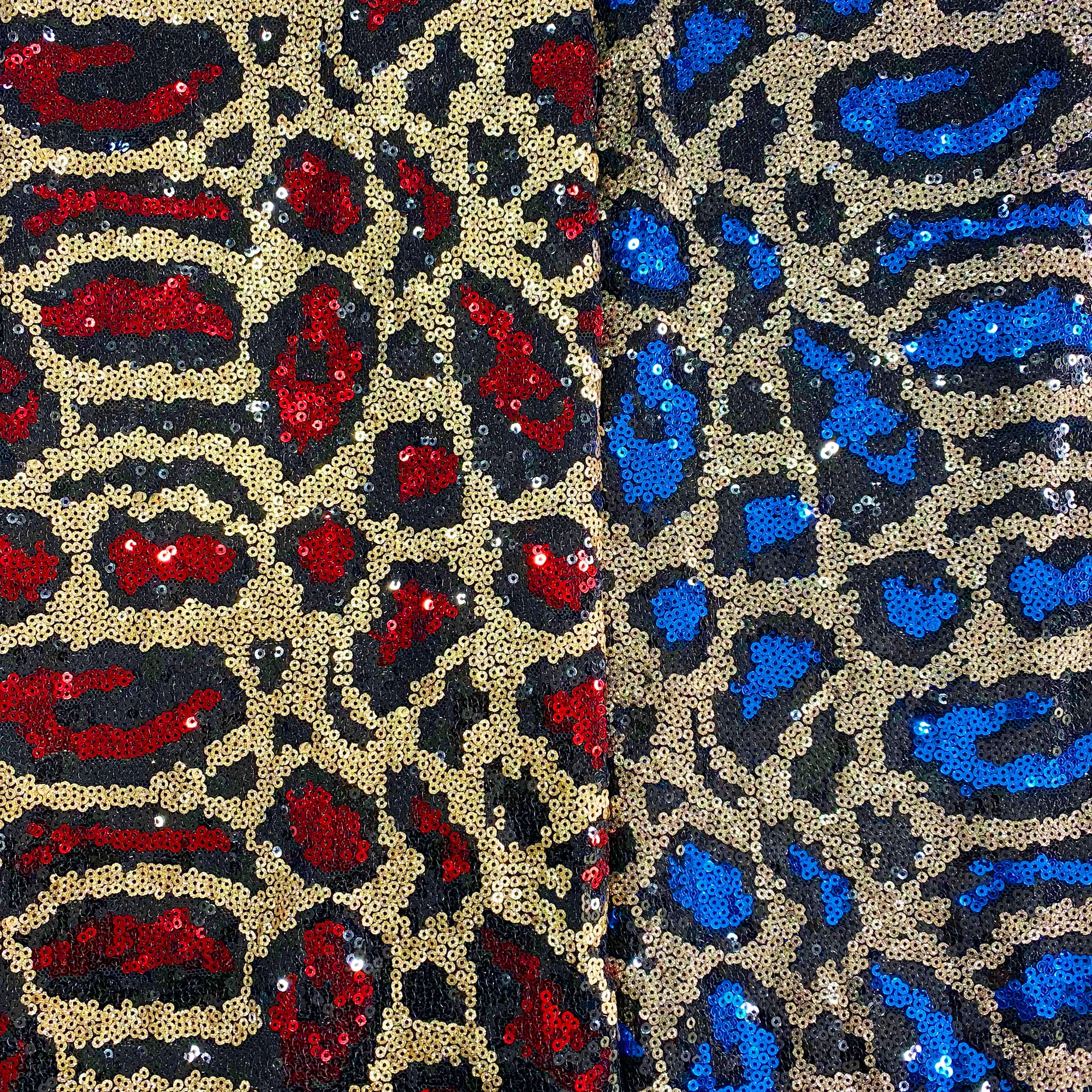 Blue Stretch Leopard Sequin on Mesh – Trap Fabricks