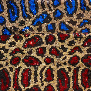 Blue Stretch Leopard Sequin on Mesh