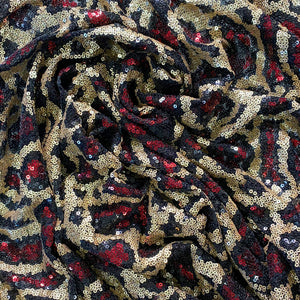 Fuschia Stretch Leopard Sequin on Mesh