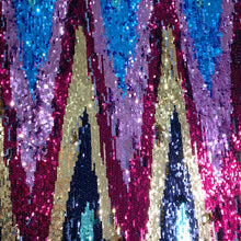 Load image into Gallery viewer, Mint/ Black Multi Color Sequin Zig Zag 4 way Stretch Mesh