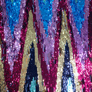 Mint/ Black Multi Color Sequin Zig Zag 4 way Stretch Mesh