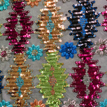 Load image into Gallery viewer, Multicolor Floral Sequin 4 way Stretch on Mesh