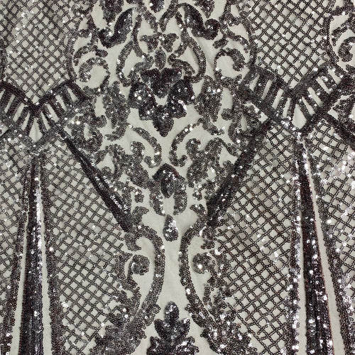 Silver Baroque Sequin Stretch Mesh