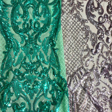 Load image into Gallery viewer, Silver Baroque Sequin Stretch Mesh