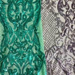 Silver Baroque Sequin Stretch Mesh