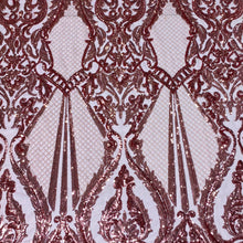 Load image into Gallery viewer, Pink Baroque Sequin Non Stretch Mesh