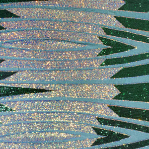 Green and Gold Linear Sequin Fabric 2 way stretch sequin mesh