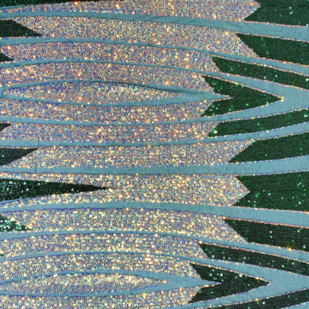 Green and Gold Linear Sequin Fabric 2 way stretch sequin mesh