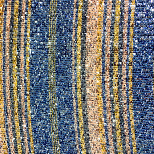 Blue/Yellow Multicolor Striped Sequin Stretch 4 ways