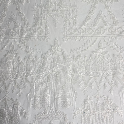 White Architectural Beaded Fabric by the yard