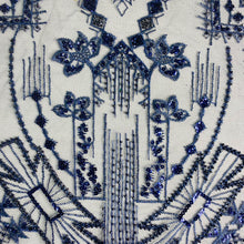 Load image into Gallery viewer, Blue Architectural Beaded Fabric by the yard