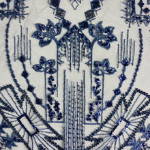 Load image into Gallery viewer, White Architectural Beaded Fabric by the yard