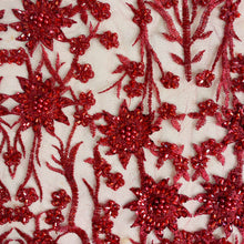 Load image into Gallery viewer, Burgundy Wine Beaded Floral Fabric