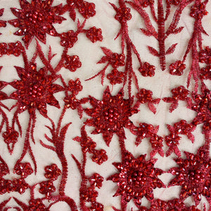 Burgundy Wine Beaded Floral Fabric