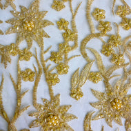 Light Gold Beaded Floral Fabric