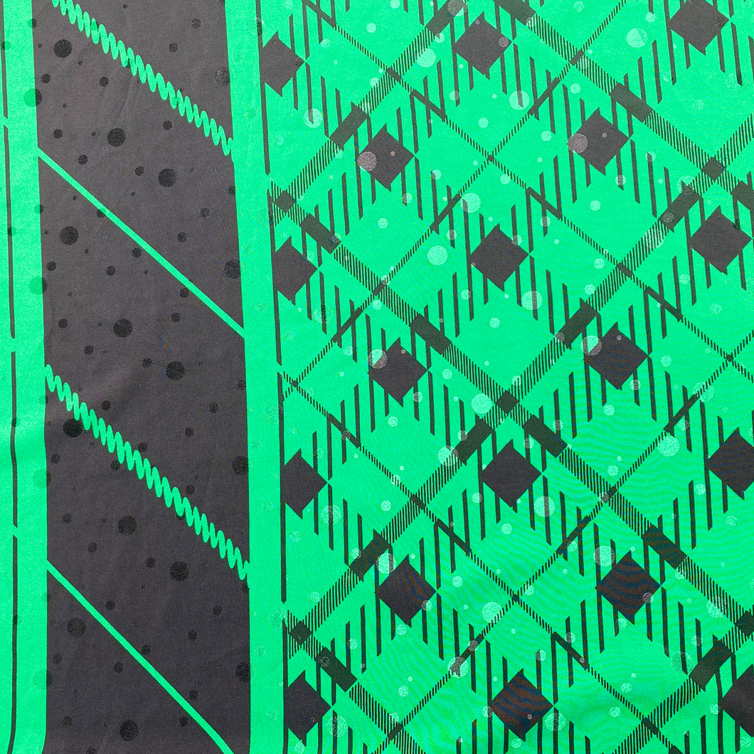 Green/ Black Patterned Crepe fabric