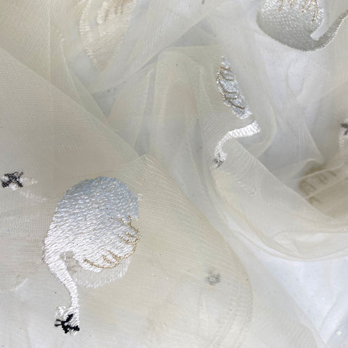 Embroidered Swans on Tulle net