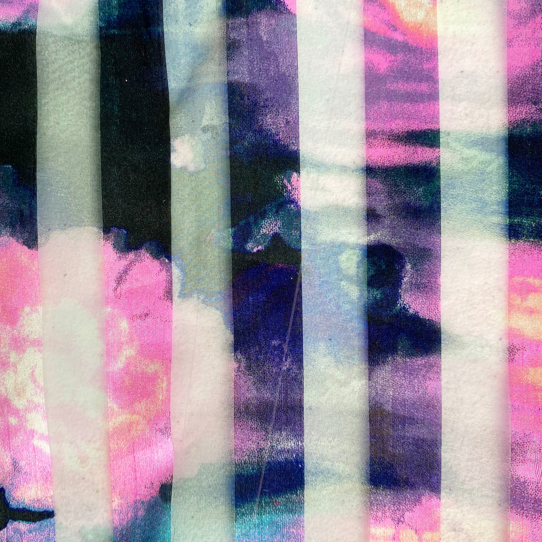 Watercolor Floral Striped Chiffon fabric